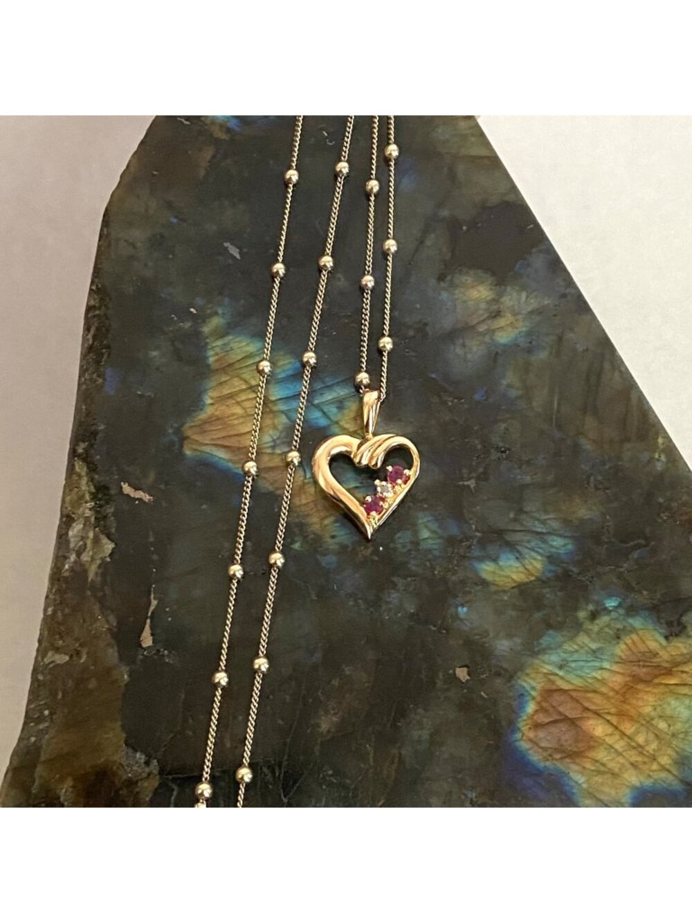 Dainty Gold Vermeil Sterling Silver Multi Gemstone Heart Pendant Necklace 14-16"